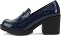 Women Slip On Chunky Mid Heel Penny Loafer - 90s Chunky Lug Sole