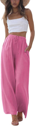 Faleave Women's Cotton Linen Summer Palazzo Pants - Flowy Wide Leg can