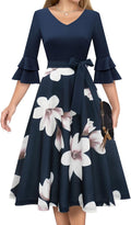 Womens Cocktail Dress 2025 Vintage V-Neck A-Line Mid-Length