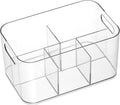5-Compartment Clear Plastic Bin - Divided Makeup & Vanity Organizer