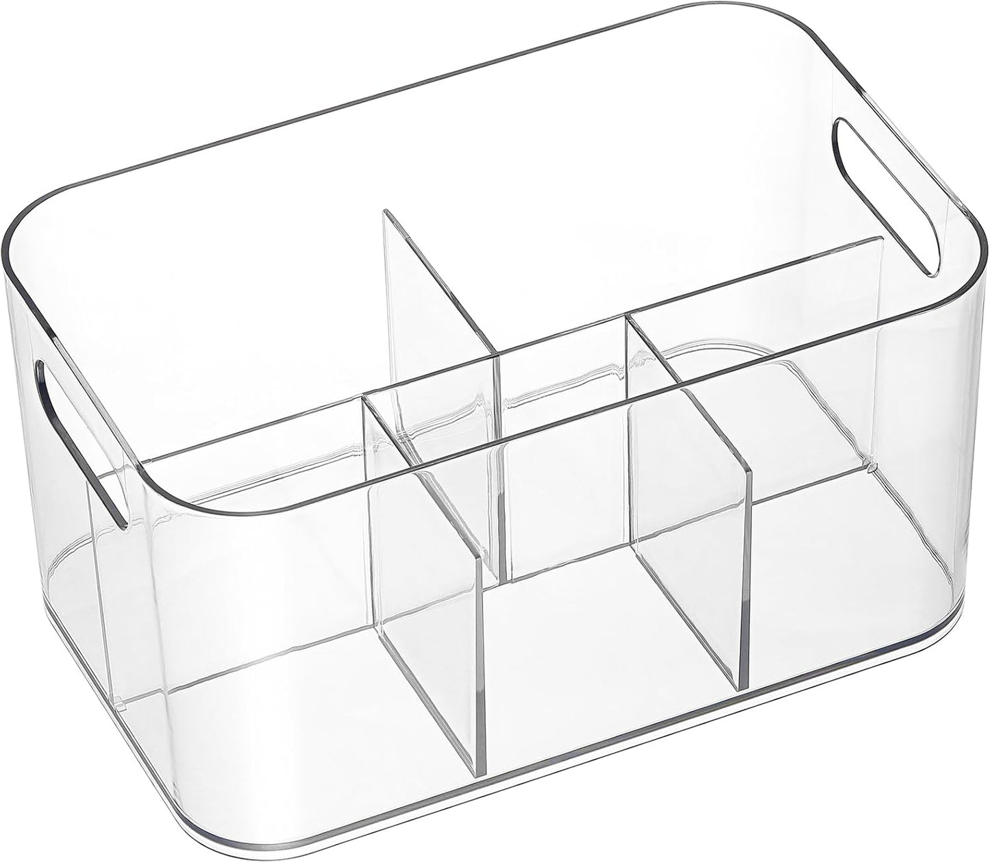 5-Compartment Clear Plastic Bin for Organizing Art Supplies