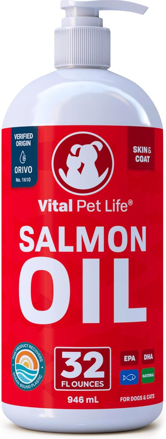 Salmon Oil for Dogs & Cats - Omega 3 EPA DHA Liquid Supplement