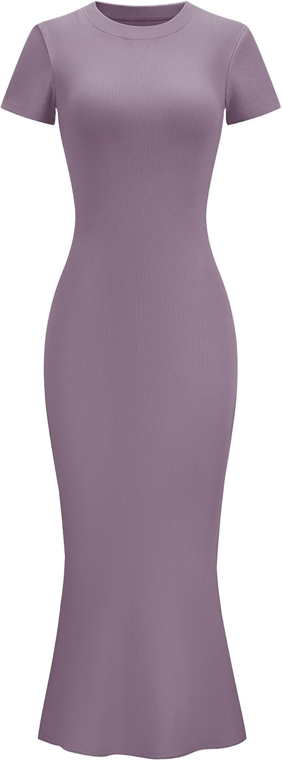LOMON Women Fishtail Hem Ribbed Maxi Dress for Summer Style