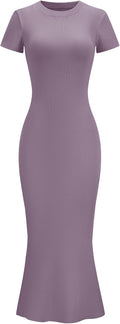 LOMON Women Fishtail Hem Ribbed Maxi Dress - Sleek Summer Bodycon