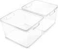 Clear Plastic Bins Large 2 Pack - Space-Saving Fridge & Pantry