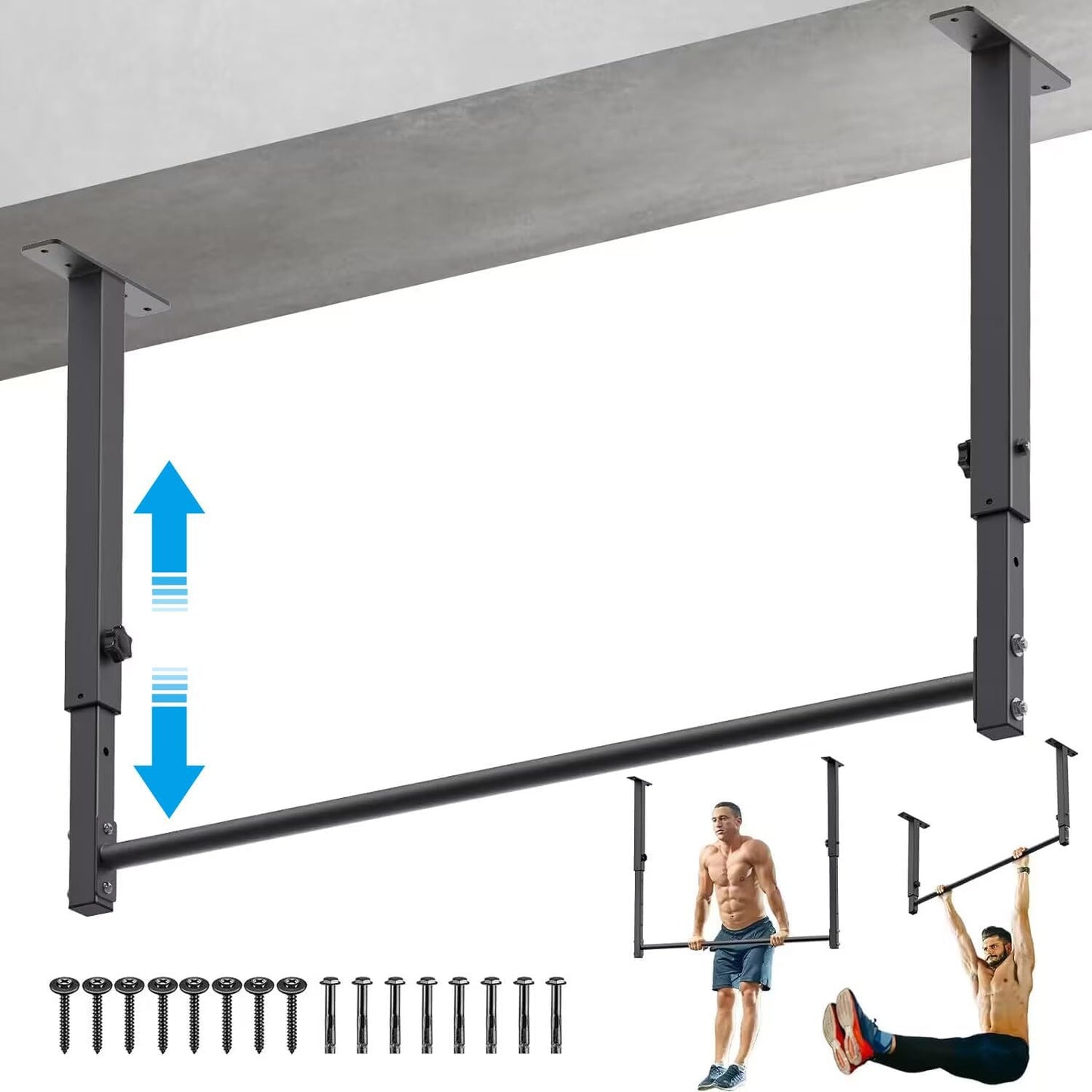 Kipika 48in Ceiling Mounted Pull Up Bar for Home Gym Strength