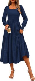 CFLONGE Women's Fall Puff Sleeve Square Neck Maxi Dress - Flowy A-Line