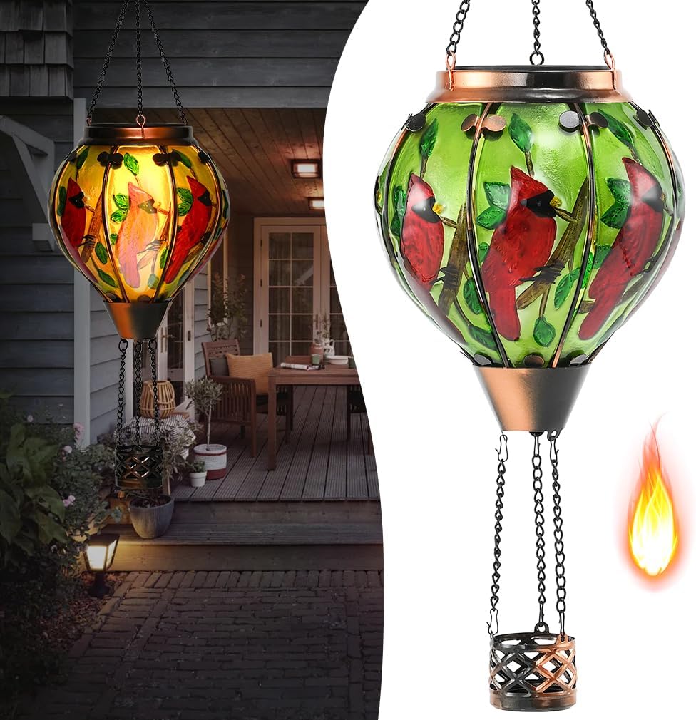 Hot Air Balloon Solar Lantern with Flickering Flame Effect