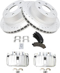 TRQ Rear Brake Calipers Ceramic Pads & Drilled Rotors - Direct Fit