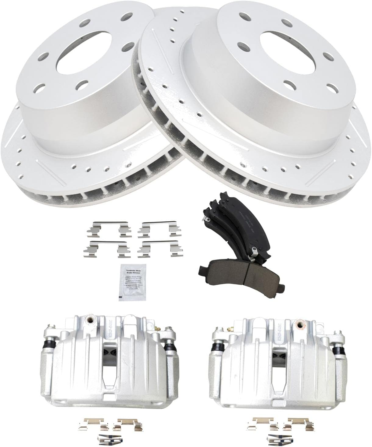 TRQ Rear Brake Calipers with Ceramic Pads & Drilled Rotors Set