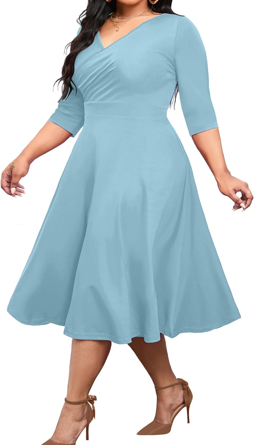 CLOCOR Women's Plus Size Midi Dress for Elegant Casual Style
