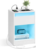 VASAGLE LED Nightstand with Charging Station - Adjustable Lights