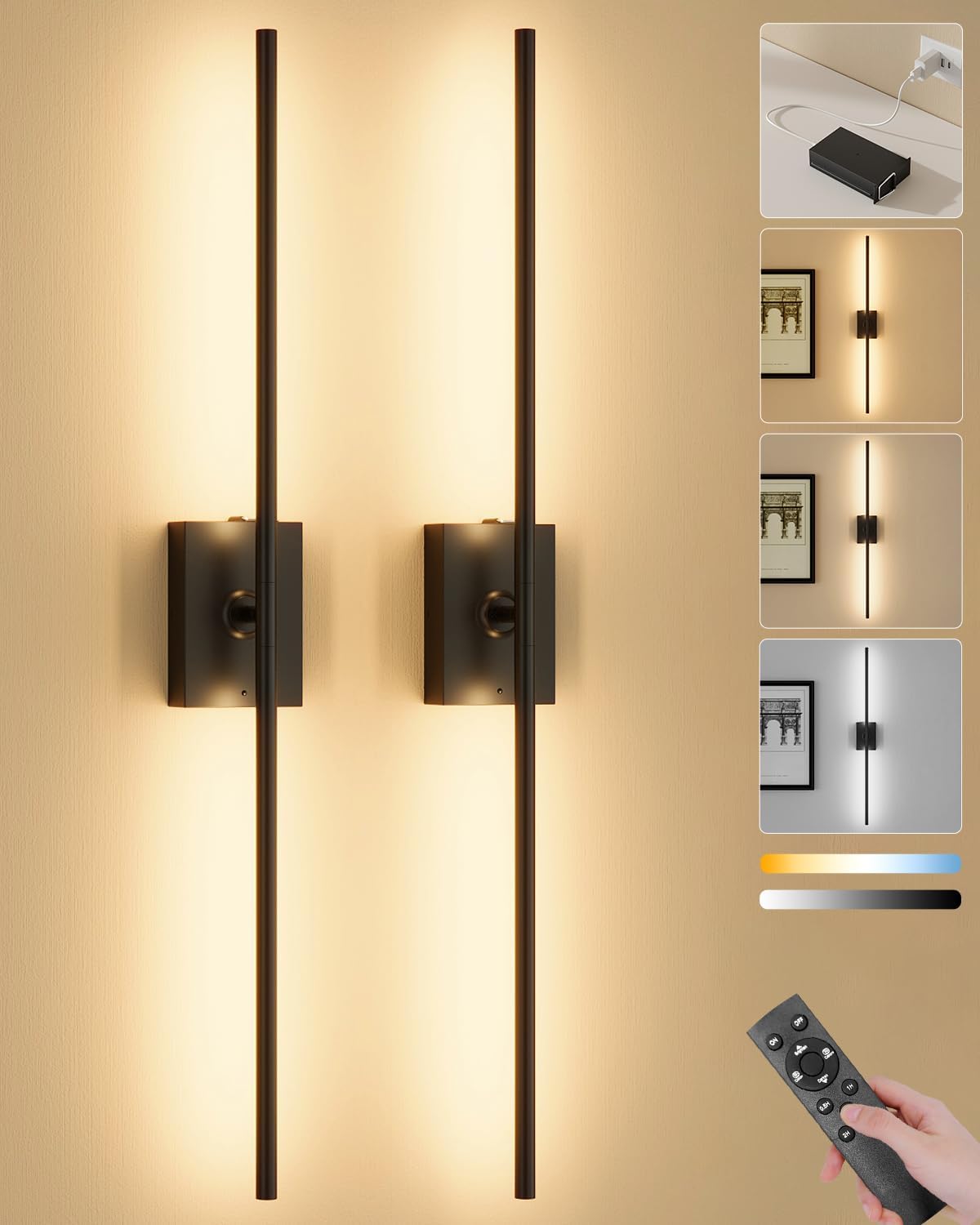 Ouyulong Battery Operated Wall Sconces Set of 2 for Home Decor
