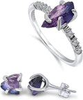 Raw Stone Stud Earrings and Dainty Ring Jewelry Set - Birthstone