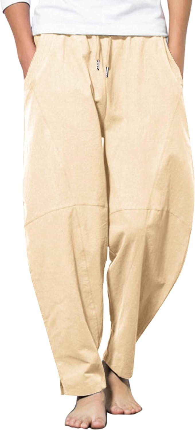 COOFANDY Men's Linen Harem Drawstring Pants for Summer Style