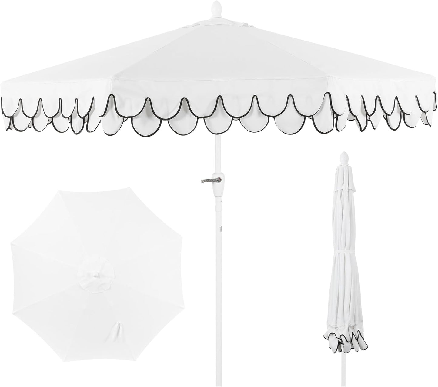 Tracy 9 ft Classic MidCentury Scalloped Fringe Patio Umbrella