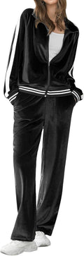 Velvet Velour Tracksuit 2 Piece Lounge Set - Soft Zip Jacket & Pants