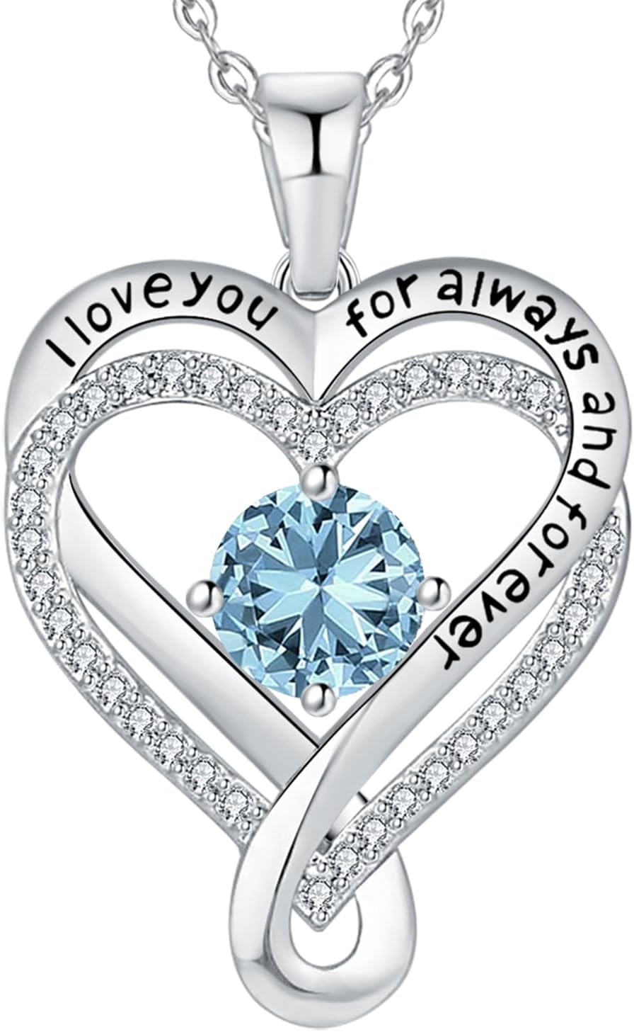 Infinity Heart Birthstone Necklace for Women - I Love You Gift