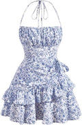 Narecte Summer Tie Halter Mini Dress - Flattering Floral Mini