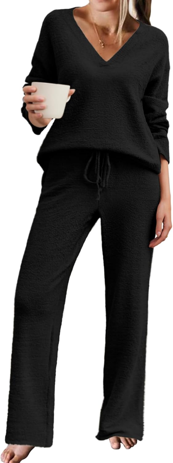 Ekouaer Womens Pajama Sets Fuzzy Fleece Sleepwear for Comfort