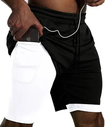 JWJ Mens 2 in 1 Running Shorts Quick Dry Athletic Workout Gear