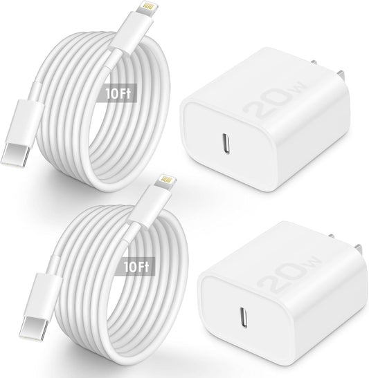 Fast Charge Duo: i Phone Charger + 10FT Cable Set