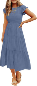 ZESICA Flutter Sleeve Smocked Waist Tiered Midi Dress - Summer Staple