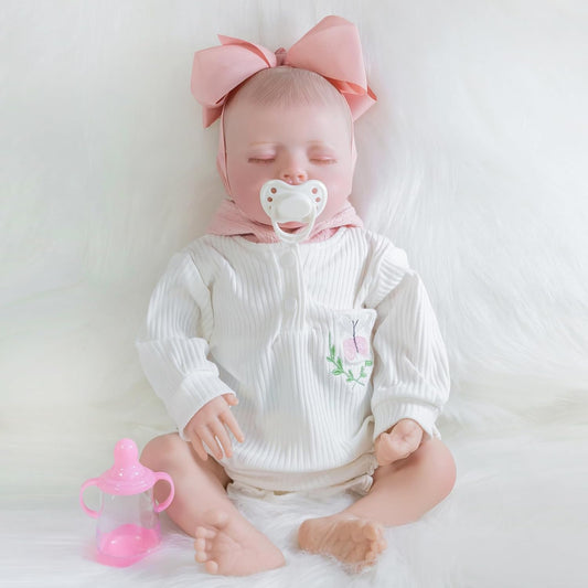 Realistic 20 Reborn Baby Doll with Hand Drawn Hair and Pink Butterfly Headband - Perfect Gift for Kids