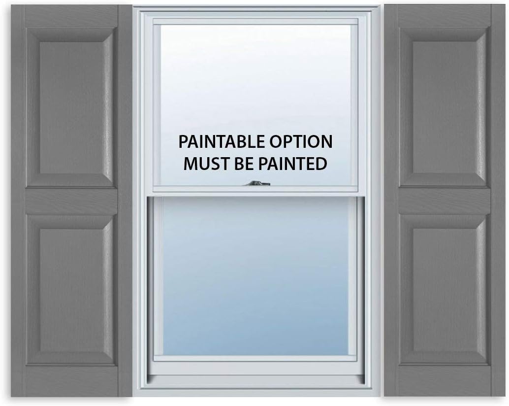 Raised Panel Vinyl Shutters Pair 15in x 35in, Paintable Option