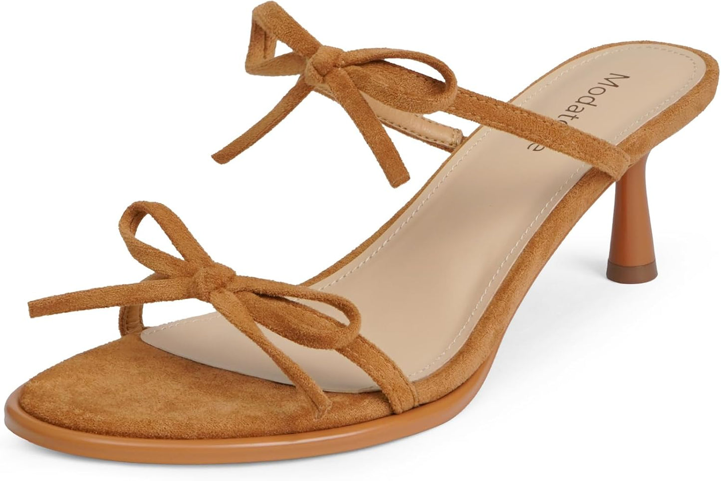 Modatope Two Strap Bow Tie Kitten Heel Sandals for Women