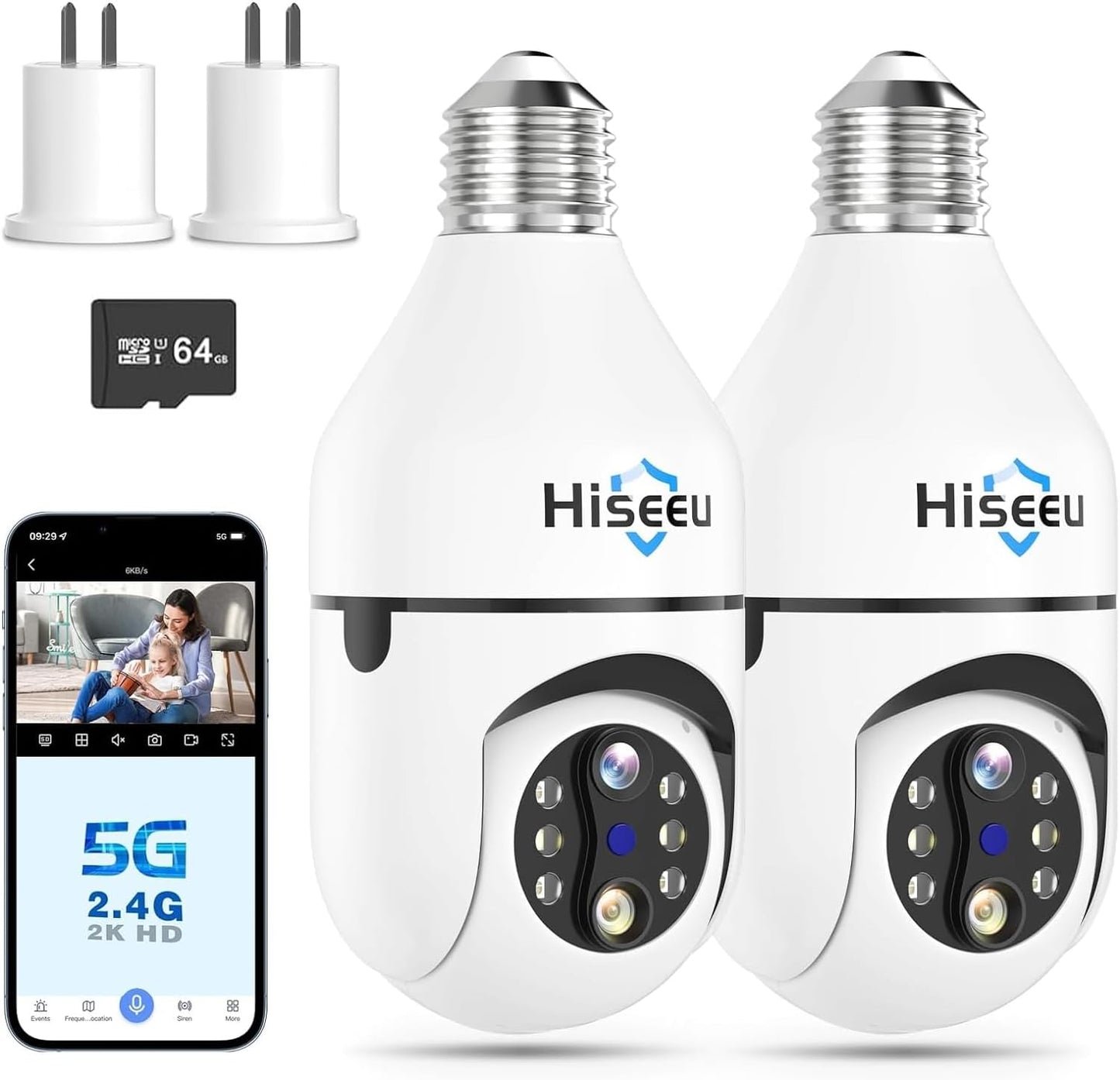 Hiseeu Light Bulb Security Camera with 10X Zoom and Night Vision