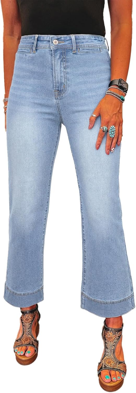 SHEWIN Wide Leg Jeans for Women with High Waisted Flare Design