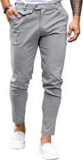 Men Slim Fit Cotton Chinos - Stretch Tapered Dress Pants