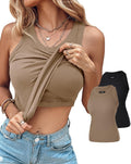 CHICME 2 Piece Ribbed Tank Tops with Built-in Bra - Comfortable Fit