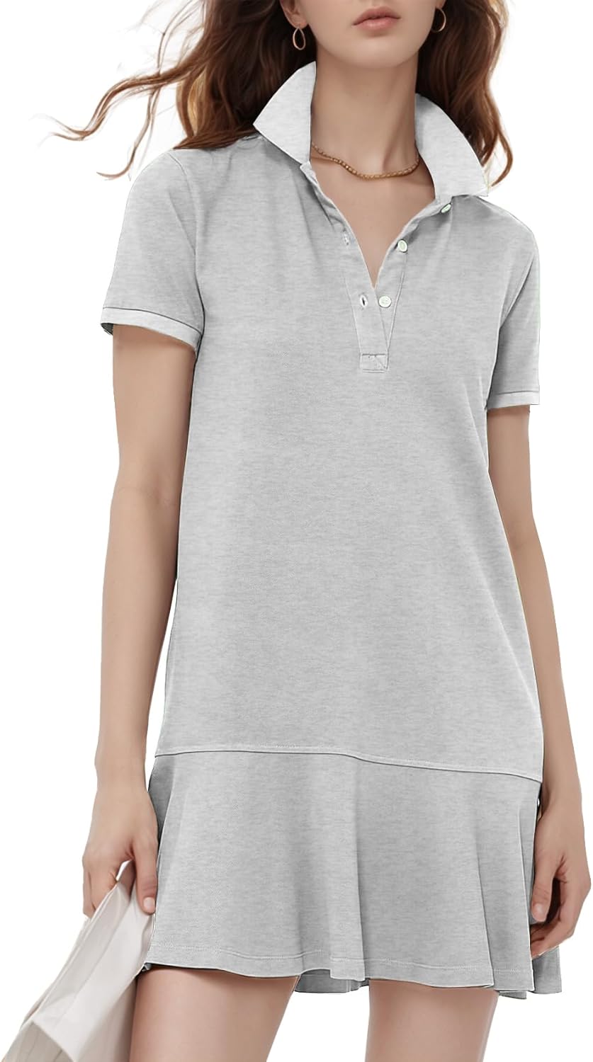 Flygo Womens Polo Dress Short Sleeve Ruffle Golf Tennis Style