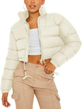 Cropped Quilted Puffer Jacket - Lightweight Warm Winter Coat