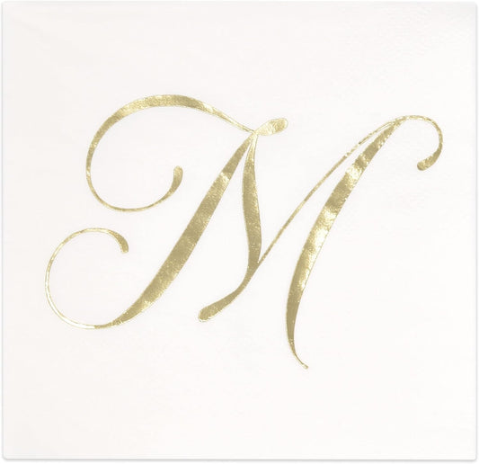 Gold Monogram Cocktail Napkins - Elegant Hand Napkin Set