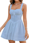 Women Summer Square Neck Mini Sundress Corset A Line - Flowy Fit