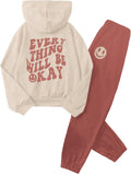 Girl's Sweatsuit 2 Piece Outfit - Casual Graphic Hoodie Set