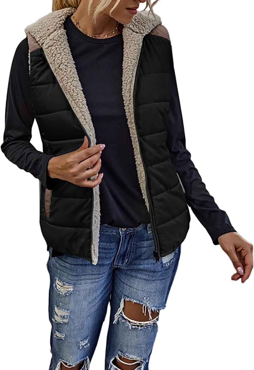 Womens Sherpa Fleece Reversible Vest for Cozy Style