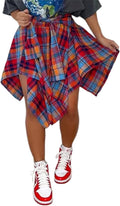 Women's Plaid Skirts High Waisted Knot Front Asymmetrical (Style 8TJP)