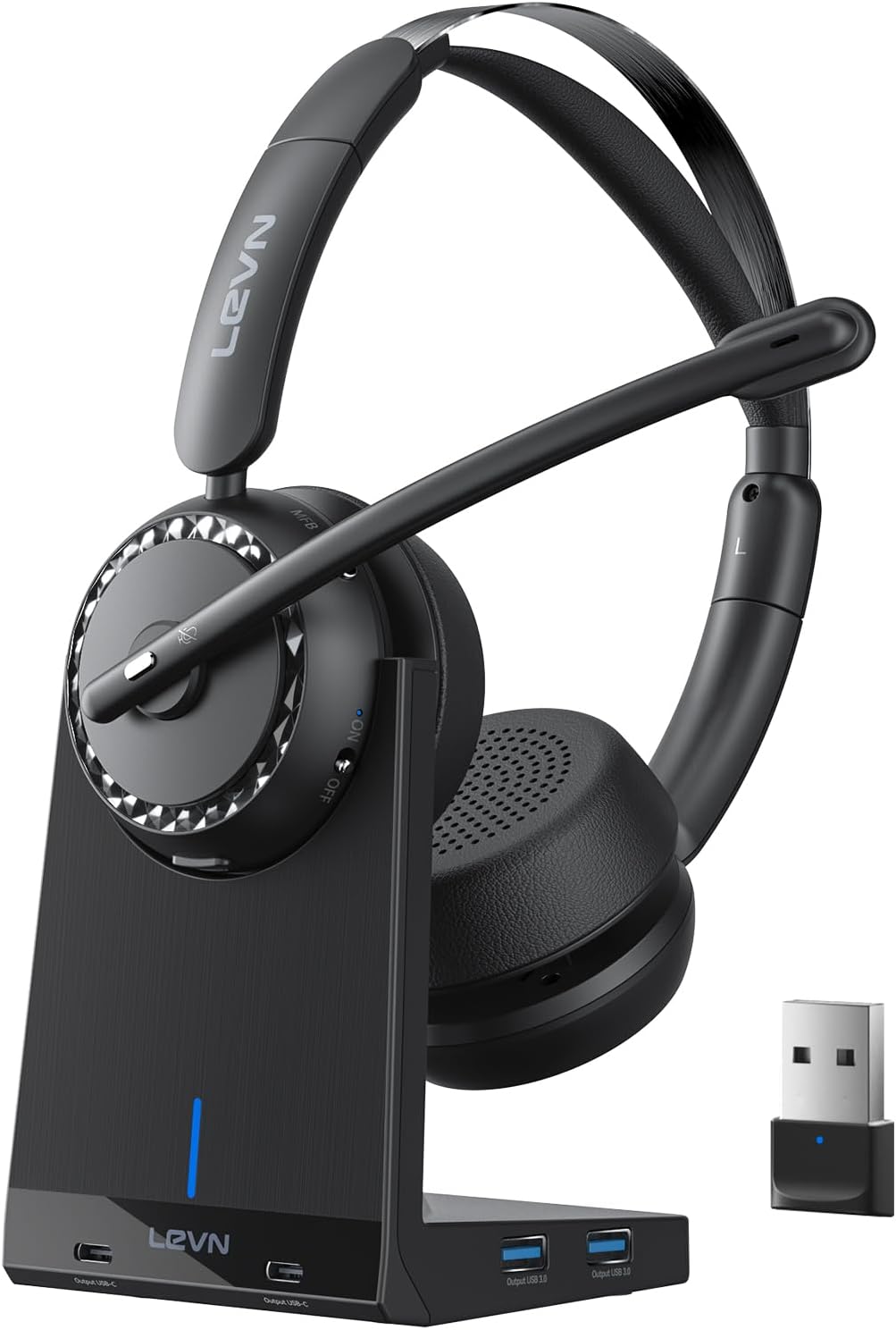 LEVN Wireless Headset with Mic for Work - AI Noise Cancelling