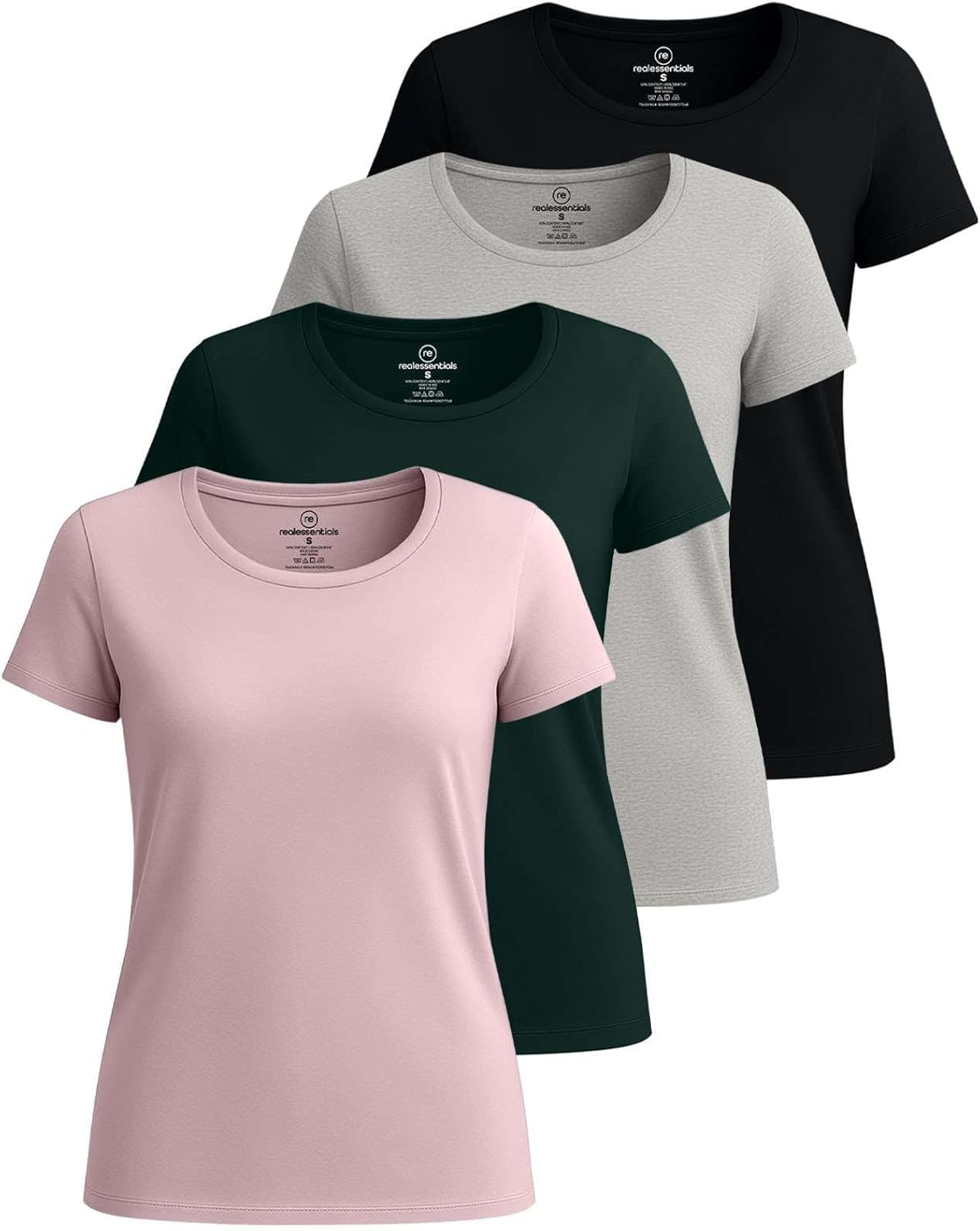 Real Essentials Women's Cotton Short Sleeve T-Shirt 4 Pack