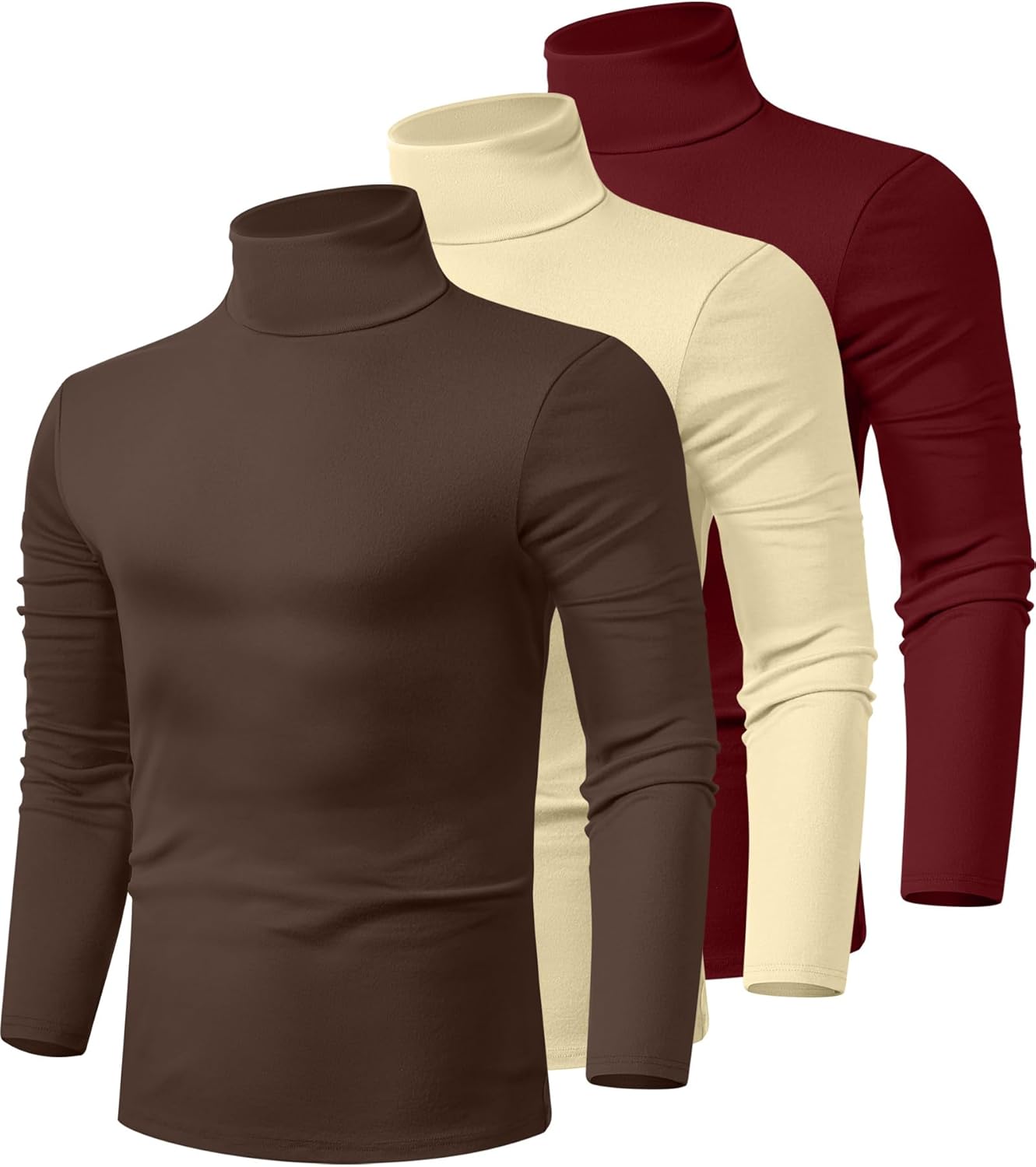 Men's Turtleneck Shirts 3 Pack - Comfortable Cotton Pullover
