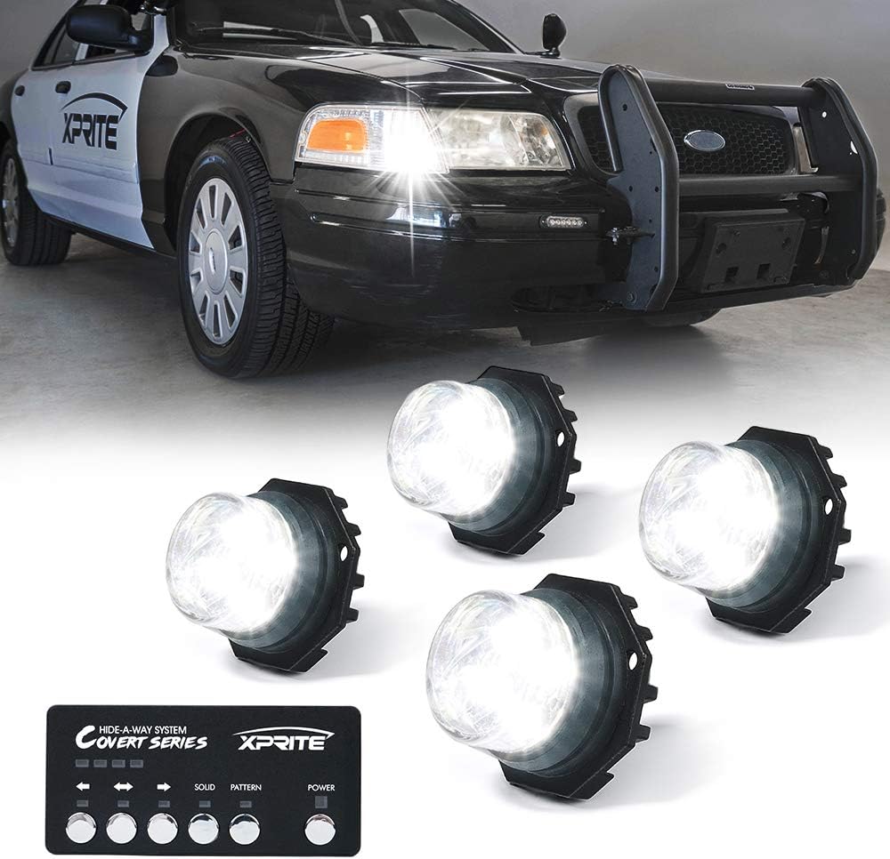 Xprite 4PCS LED Hideaway Strobe Lights Kit for Emergency Vehicles