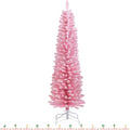 HAPPYGRILL 5 FT Pink Flocked Pencil Christmas Tree - Slim Snowy Look