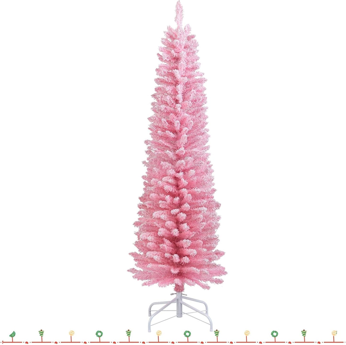 HAPPYGRILL 5 FT Unlit Flocked Pink Pencil Christmas Tree Review