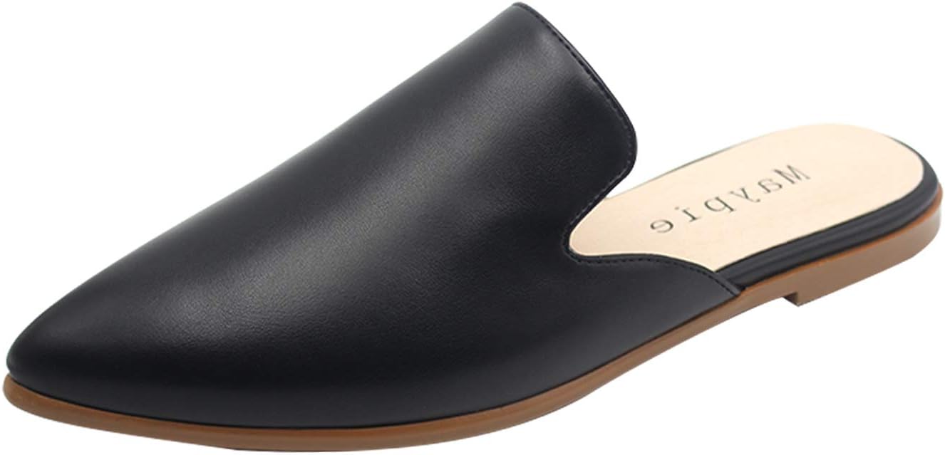Maypie Womens Flat Mules Closed Pointed Toe Slip On Loafer Slides