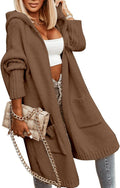 Long Hooded Cardigan for Women - Oversized Cable Knit Sweater Coat