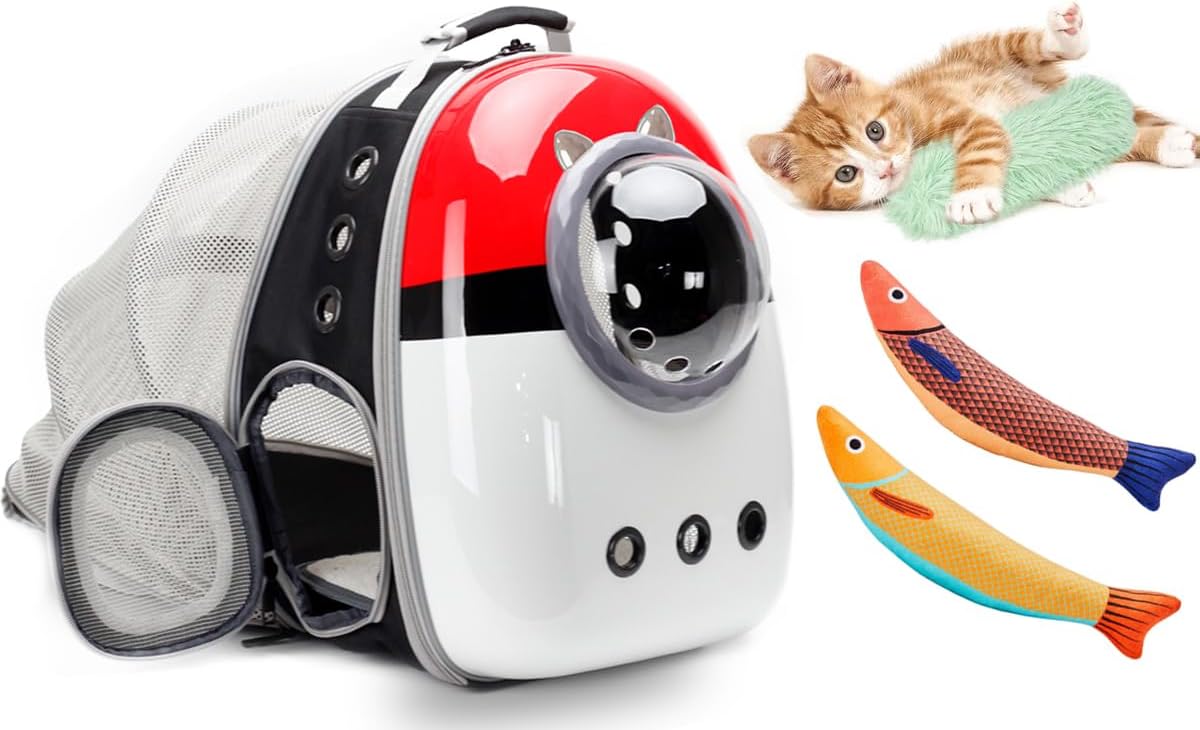 Expandable Cat Carrier Backpack with Catnip Toys for Travel